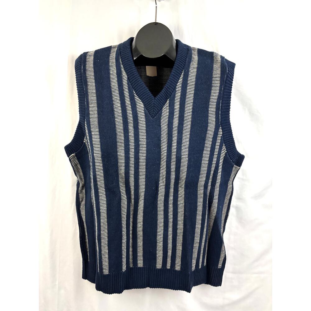 Deadstock NWT Vtg Cambridge‎ Classics L Grandpa Knit Sweater Vest Blue Gray 90s